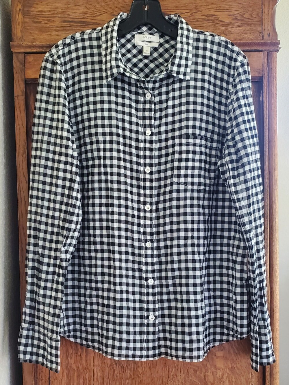 J. CREW BOY BLACK WHITE GINGHAM CHECK BUTTON DOWN SHIRT 12